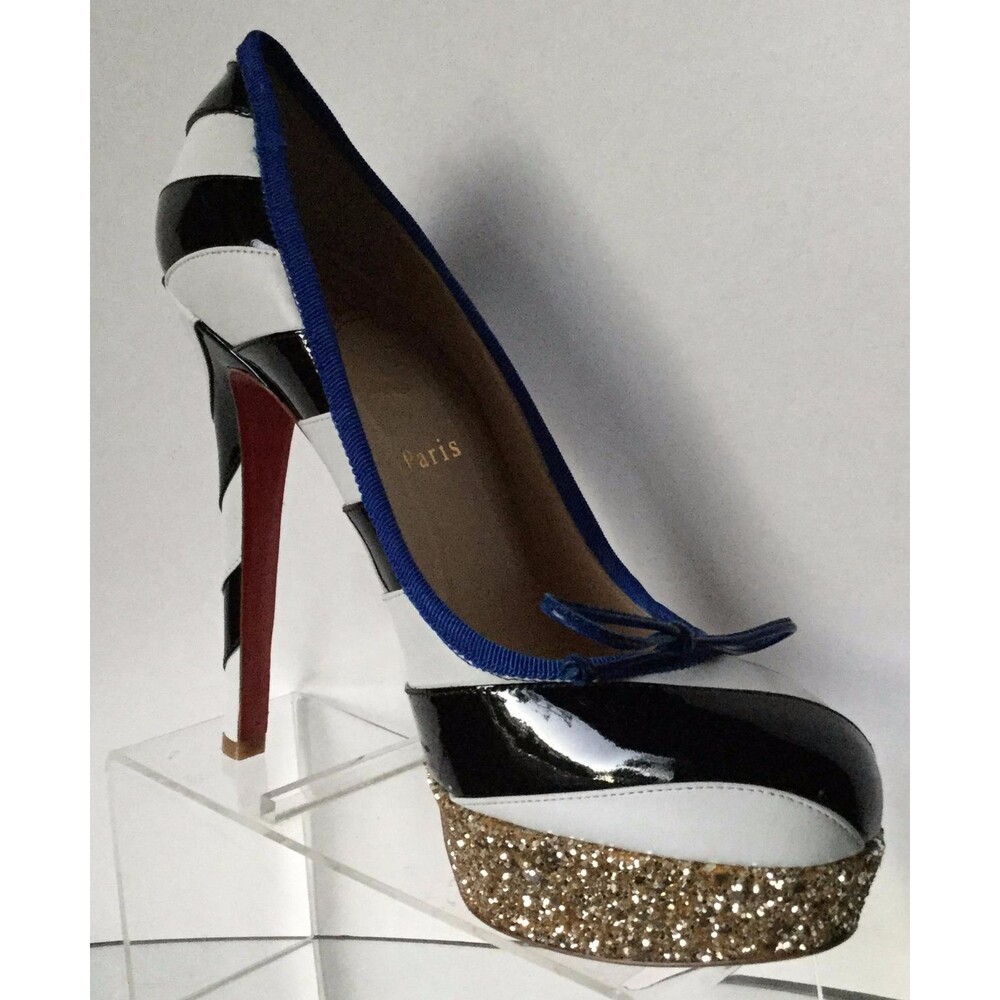 NEW Christian Louboutin Foraine Striped Glitter Platform Pumps (Size 37.5)-$995!